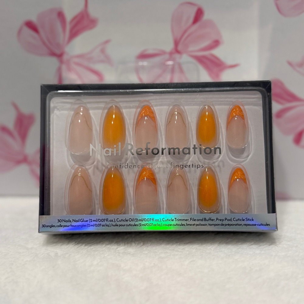 Nail Reformation Almond Press On Nails Orange French Tips 30 pc Set